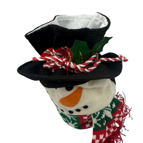 Snowman-Themed Decorative Bag With Drawstring Closure & Festive Scarf - Picture 2 of 6